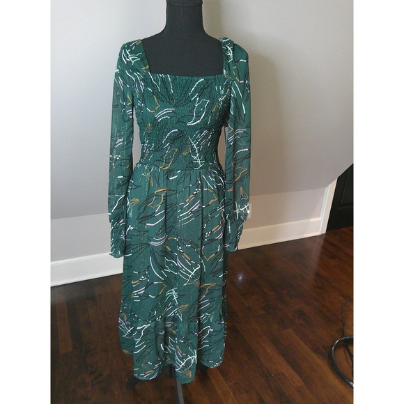 Nine West Dresses & Skirts - Nine West Dress Womens Med Green NWT Abstract Smocked Metallic Midi WW14Y312RP1